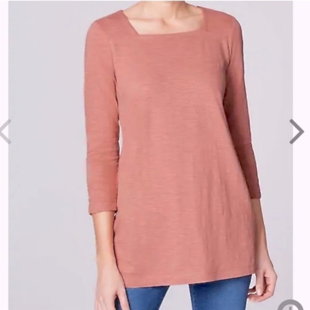 J. JILL Pure Jill Square-Neck Tunic 3/4 Sleeve Dusty Rose Women's Medium Petite - Picture 5 of 10